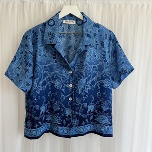 Coldwater Creek Blue Botanical Button-Down Shirt